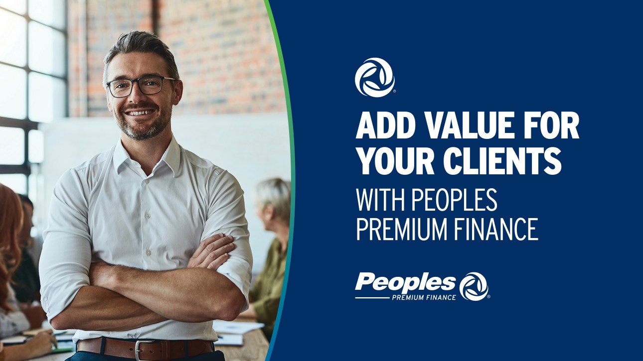Add value for your clients with Peoples Premium Finance. Peoples Premium Finance logo.